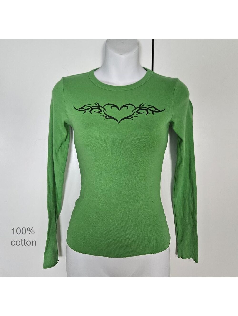 100% Cotton Green long sleeve cyber tribal sigil heart
